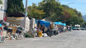 Homeless encampment on city street